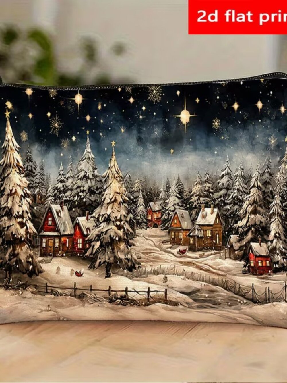 Christmas Holiday Village and Trees Travel Makeup Bag Double Sided 8.7" x 7.1"
